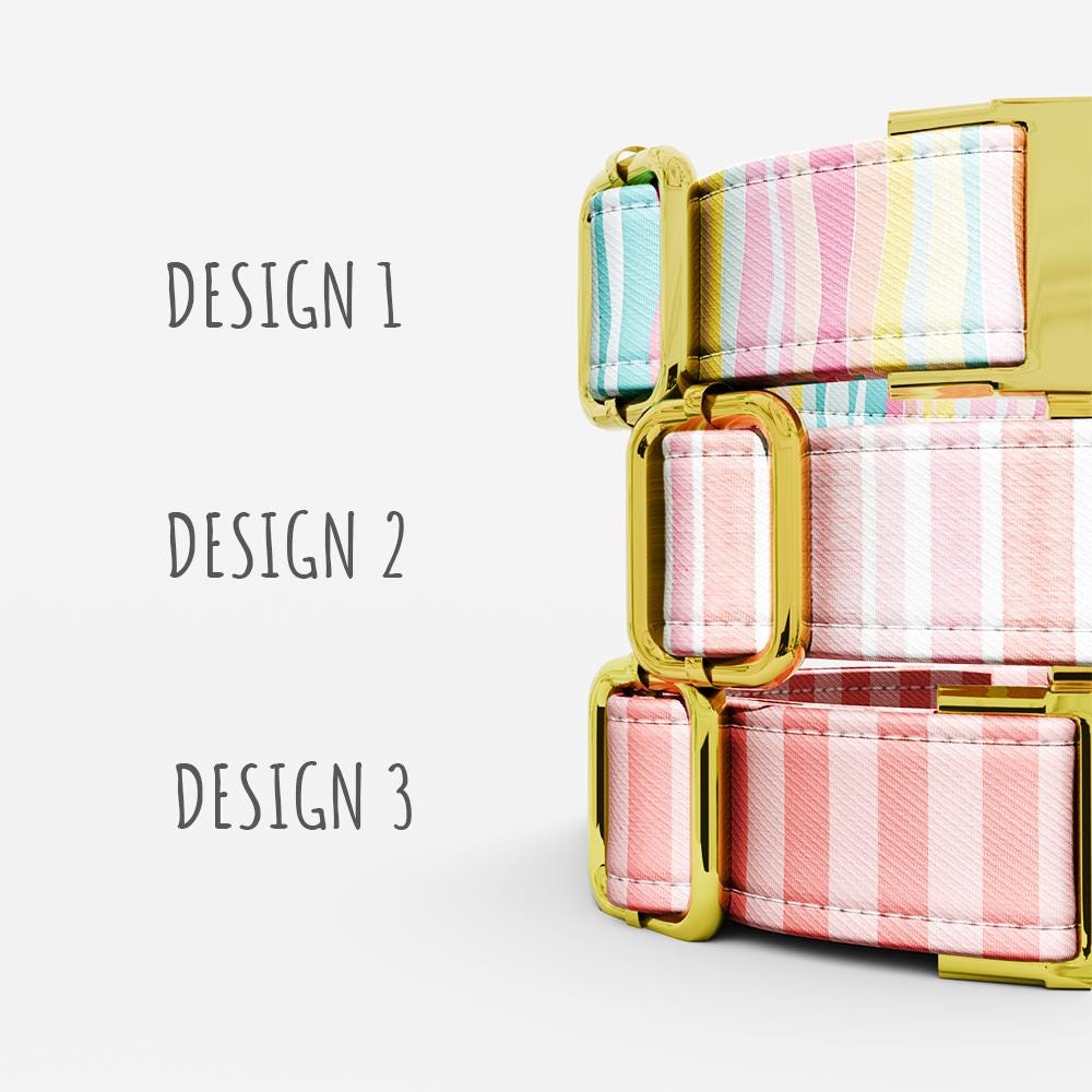 Personalized Striped Dog Collar with Leash: Handmade Water Repellent Fabric