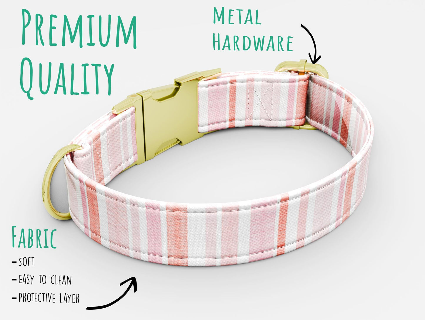 Personalized Striped Dog Collar with Leash: Handmade Water Repellent Fabric