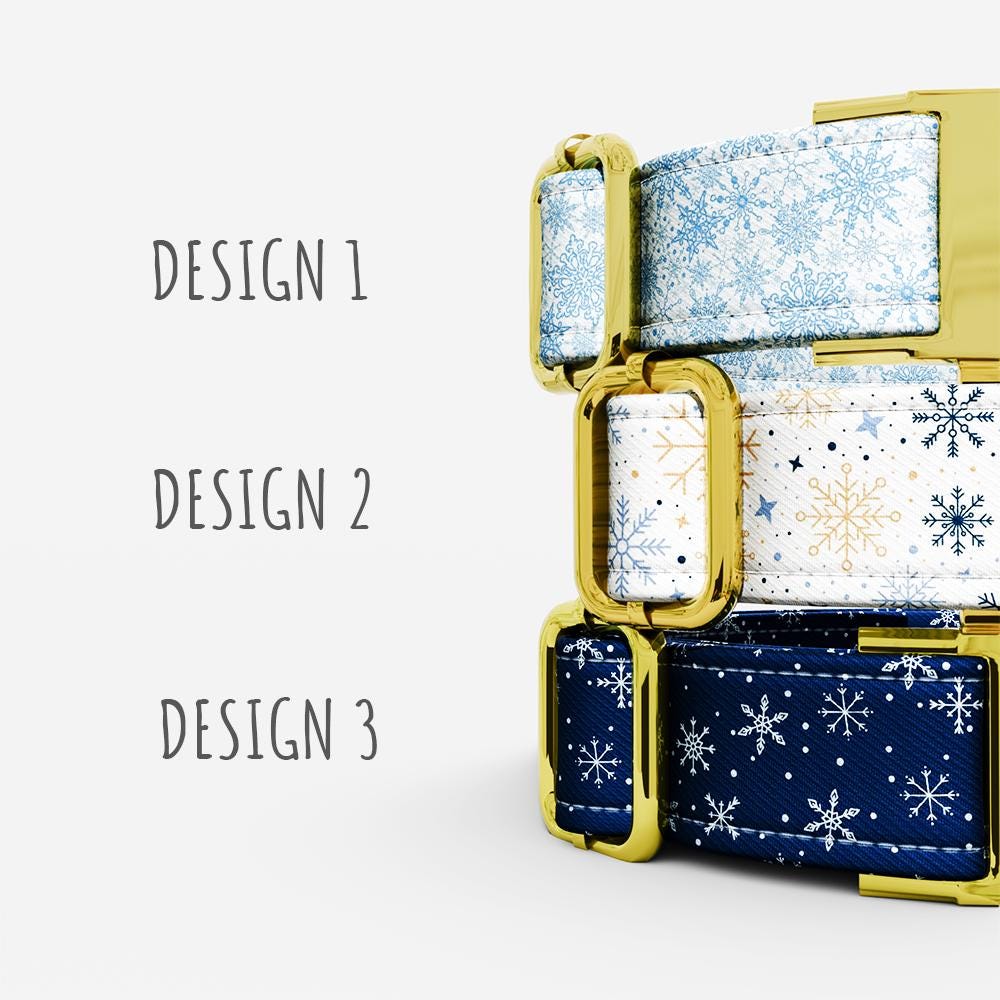 Personalized Snowflake Dog Collar with Leash: Winter Theme, USA Handmade
