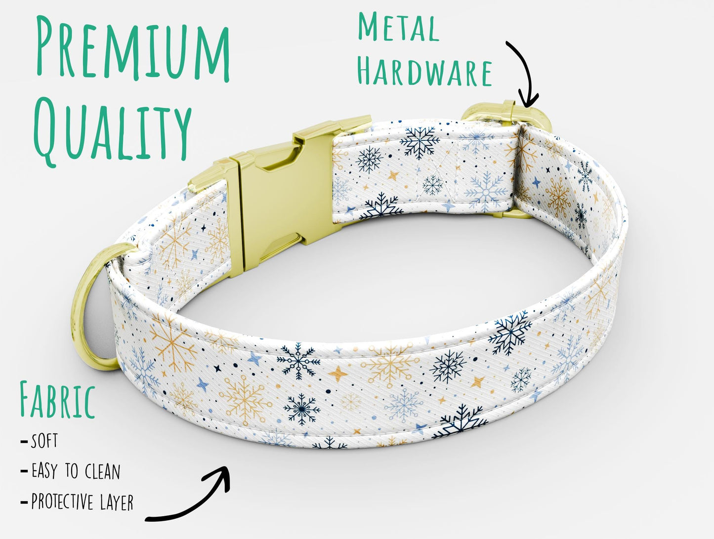 Personalized Snowflake Dog Collar with Leash: Winter Theme, USA Handmade