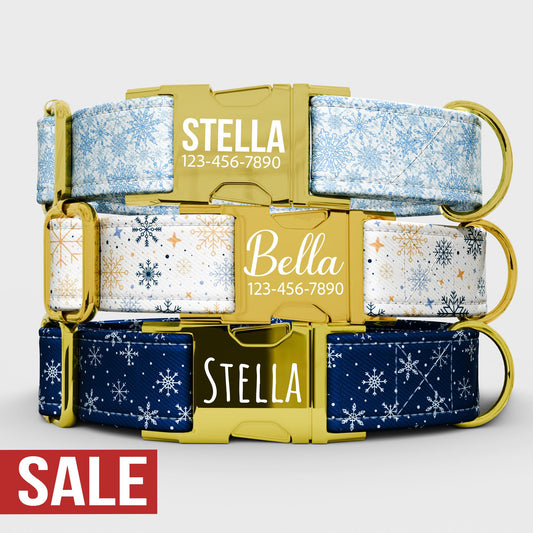 Personalized Snowflake Dog Collar with Leash: Winter Theme, USA Handmade