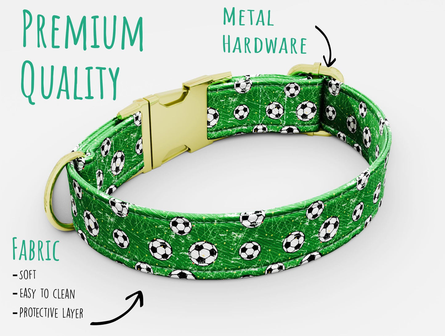 Personalized Soccer Dog Collar with Leash: Handmade Water Repellent Fabric