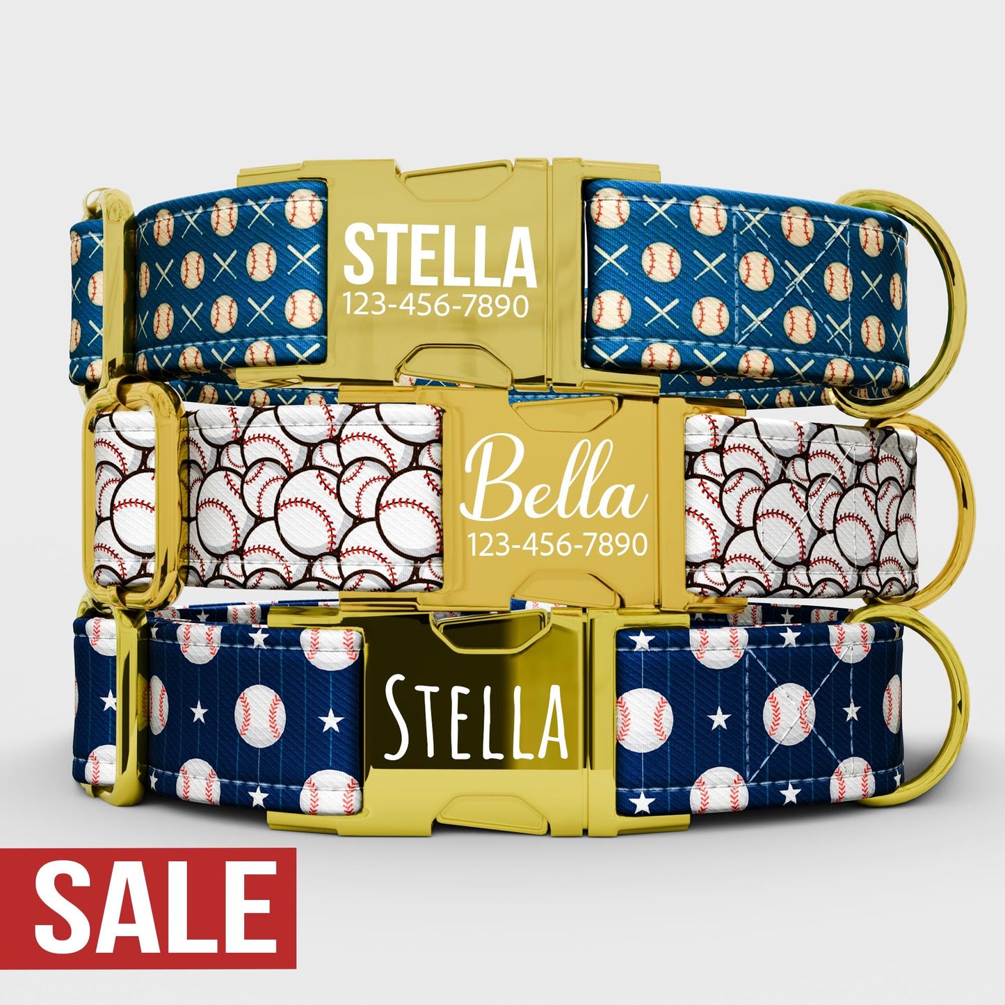 Personalized Baseball Dog Collar with Leash: USA Handmade Sports Collar