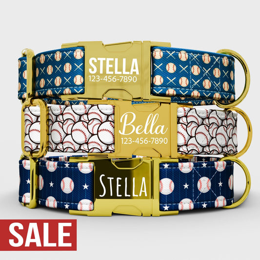 Personalized Baseball Dog Collar with Leash: USA Handmade Sports Collar