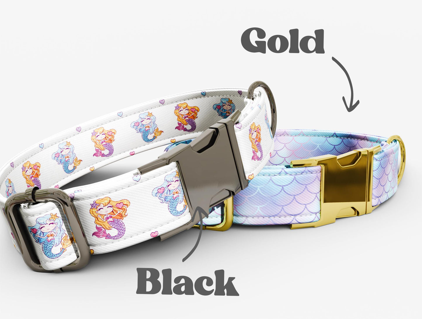 Personalized Mermaid Dog Collar with Leash: Pink Princess Theme, Adjustable