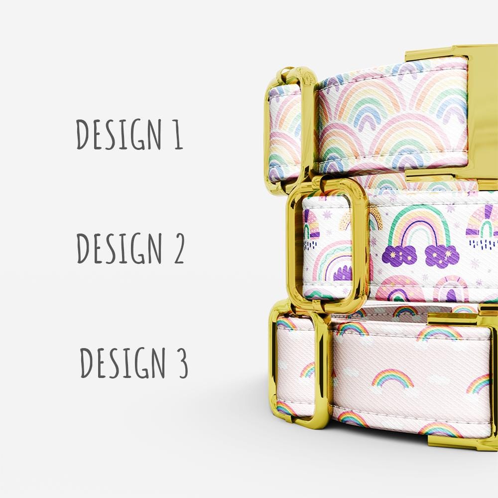 Personalized Rainbow Dog Collar with Leash: Pink Princess Theme