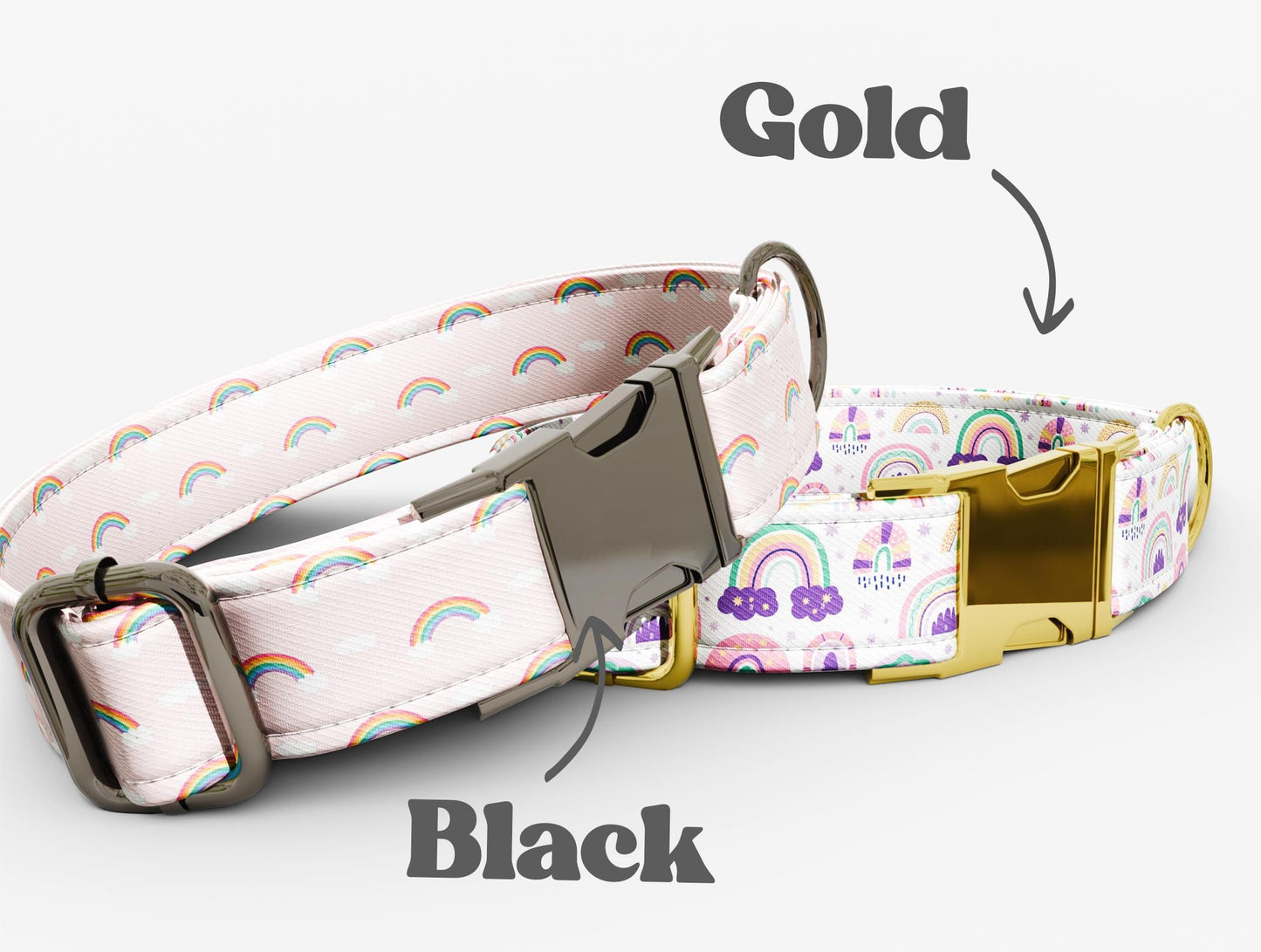 Personalized Rainbow Dog Collar with Leash: Pink Princess Theme