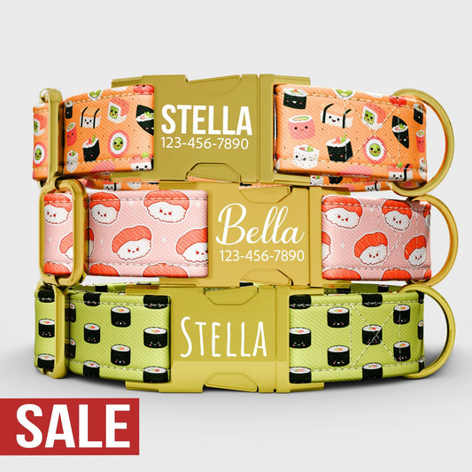 Personalized Sushi Dog Collar with Leash: Japanese Style, USA Handmade