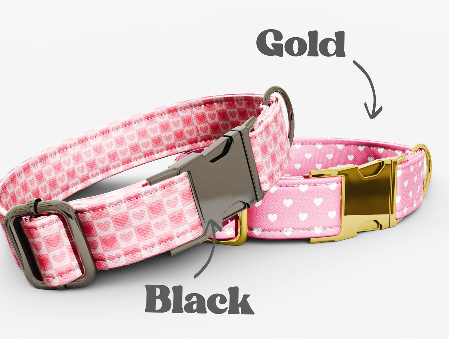 Personalized Pink Hearts Dog Collar with Leash: Love & Valentines Theme