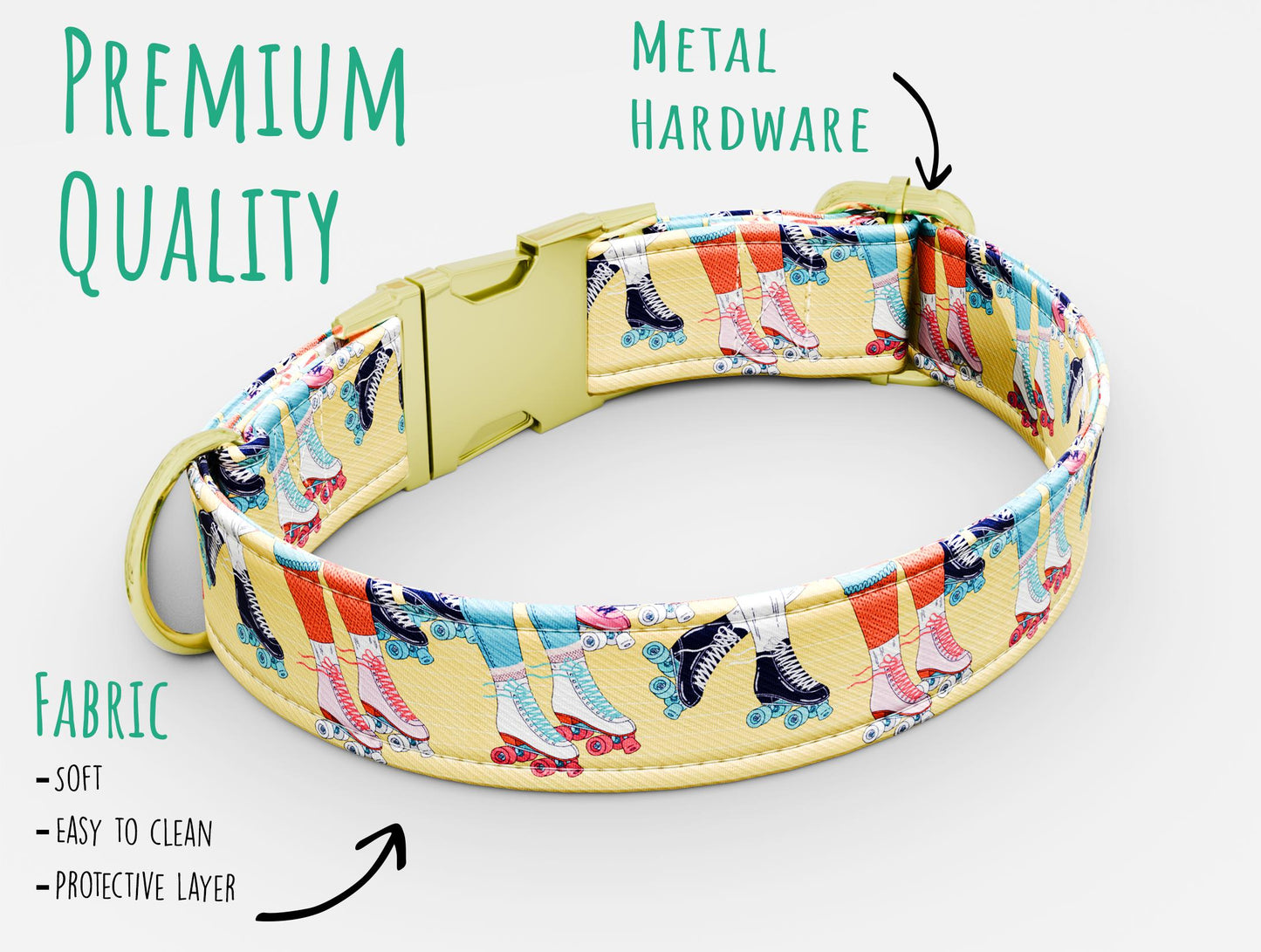 Personalized 80s Roller Skate Dog Collar with Leash: Custom Disco Theme