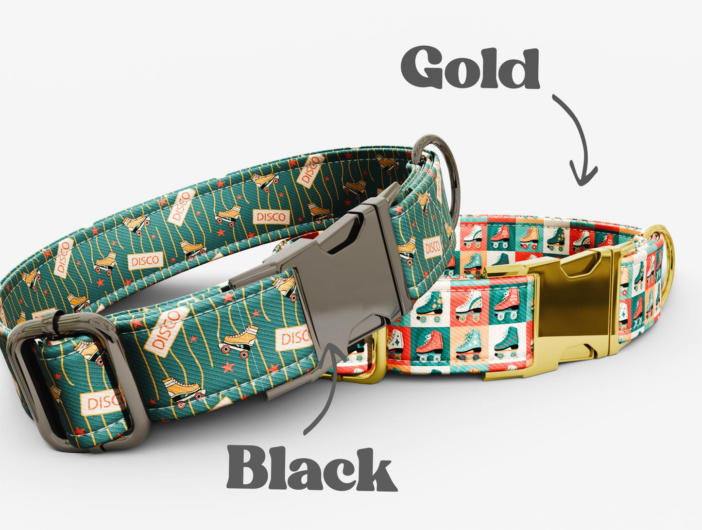 Personalized 80s Roller Skate Dog Collar with Leash: Custom Disco Theme