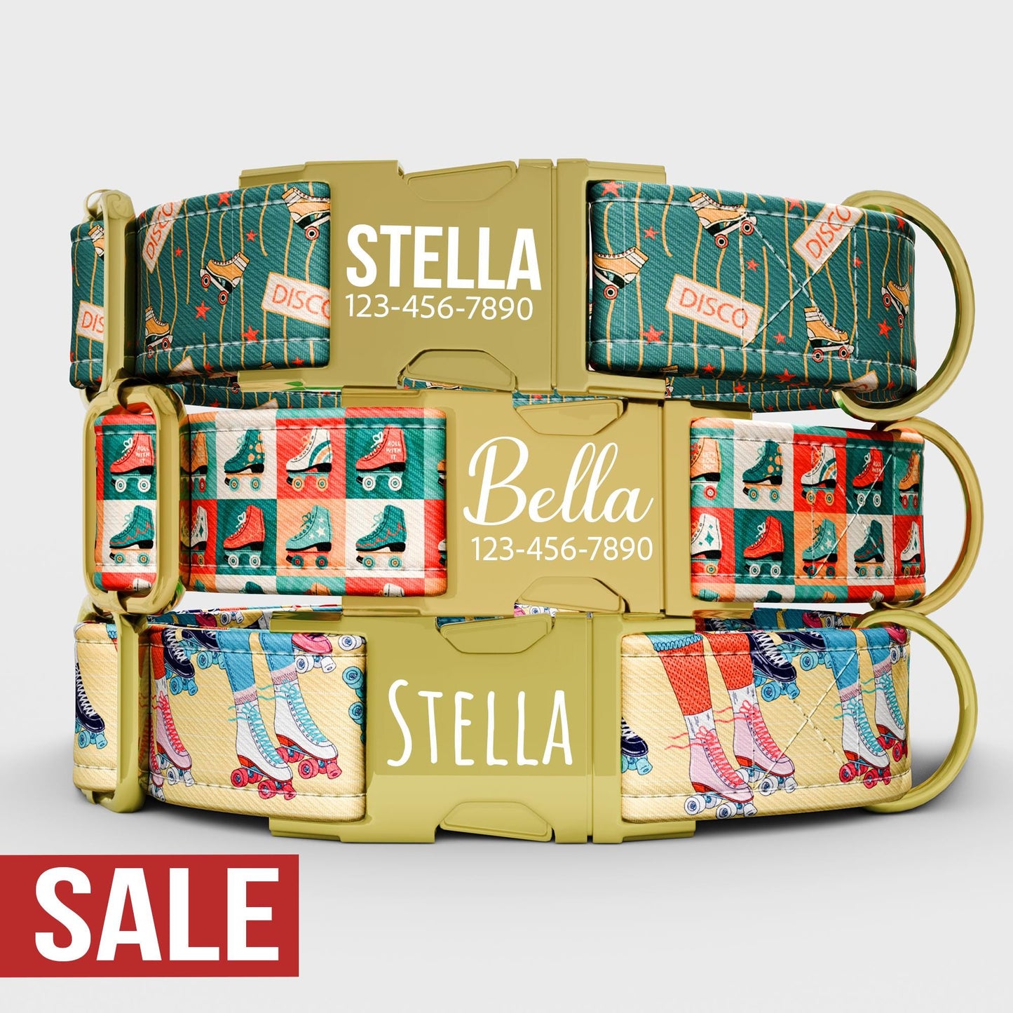 Personalized 80s Roller Skate Dog Collar with Leash: Custom Disco Theme