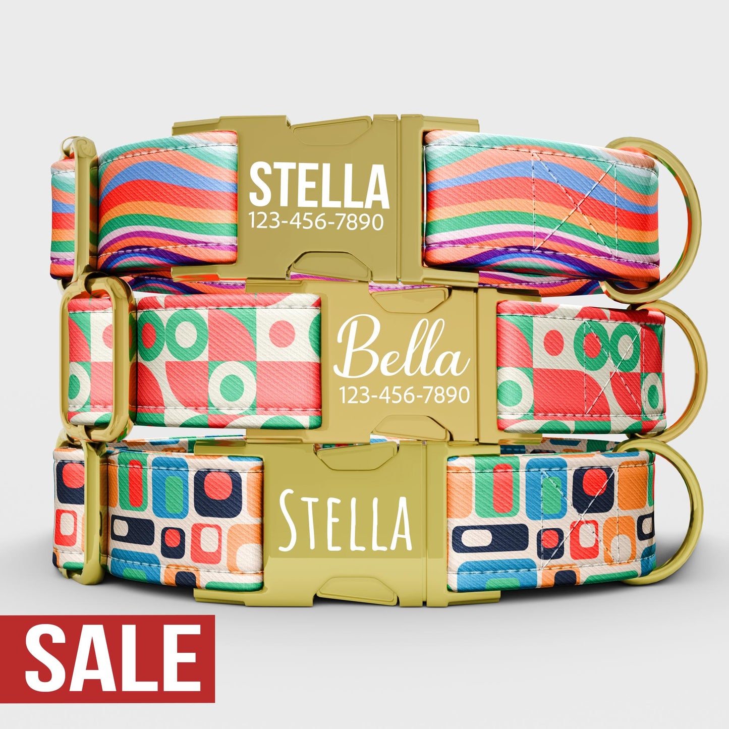 Personalized 70s Disco Dog Collar with Leash: Custom Metal Buckle