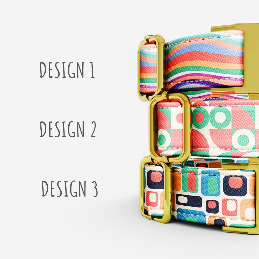 Personalized 70s Disco Dog Collar with Leash: Custom Metal Buckle