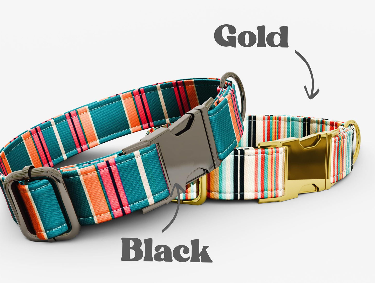 Personalized Striped Dog Collar with Leash: Adjustable Metal Buckle, Handmade in USA