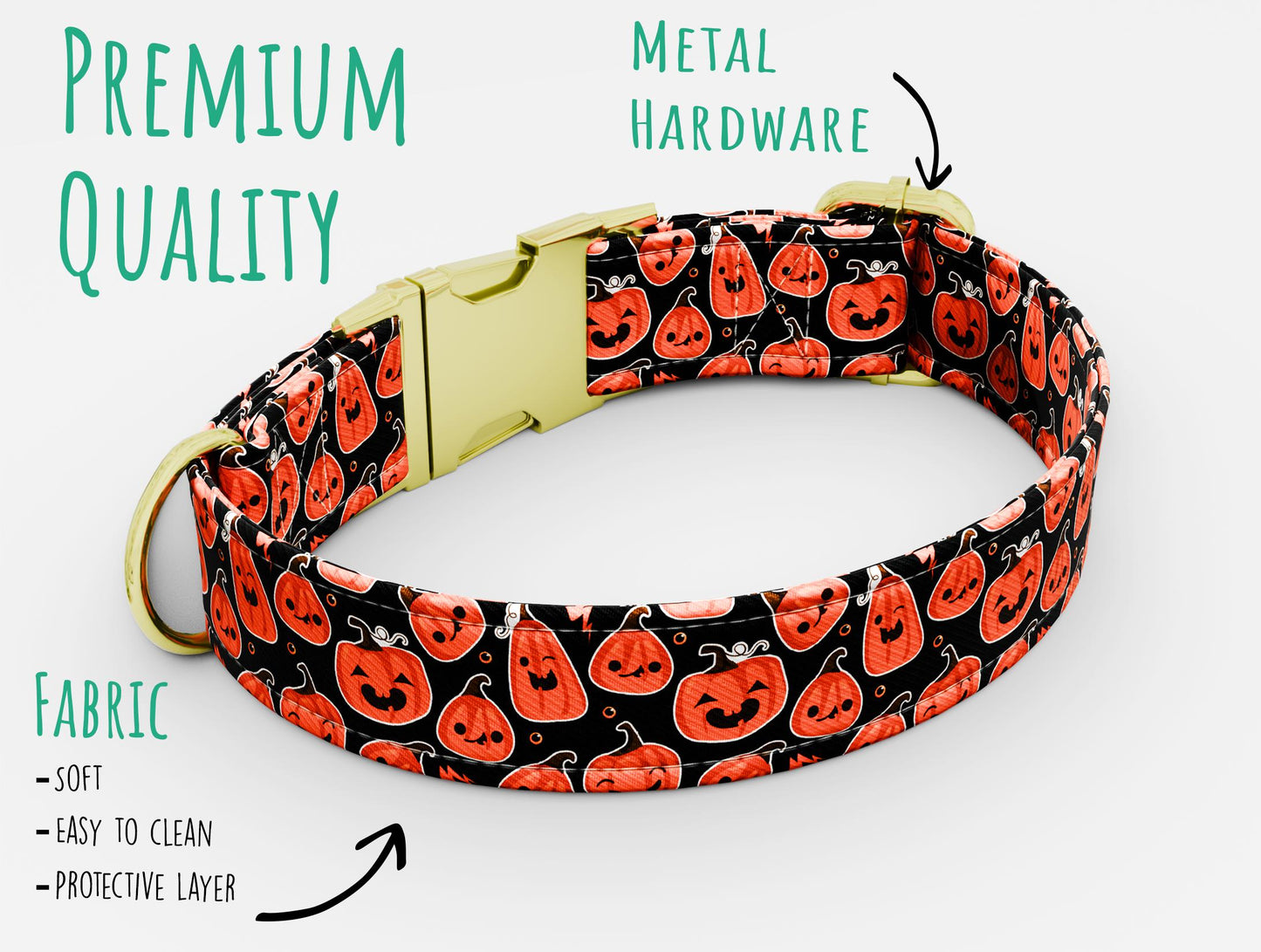 Halloween Pumpkin Dog Collar with Leash: Trick or Treat Theme, Adjustable, Handmade