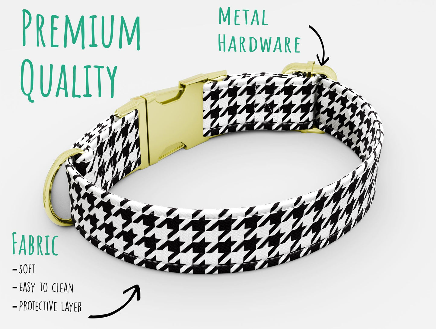 Black & White Checkered Dog Collar with Leash: Custom Personalized, USA Handmade