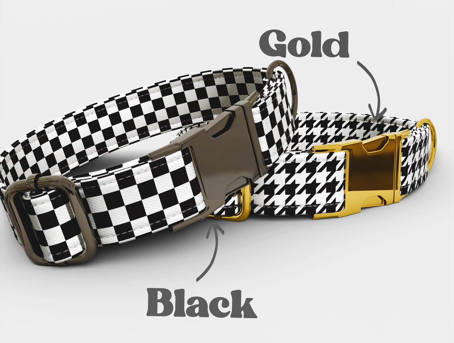 Black & White Checkered Dog Collar with Leash: Custom Personalized, USA Handmade