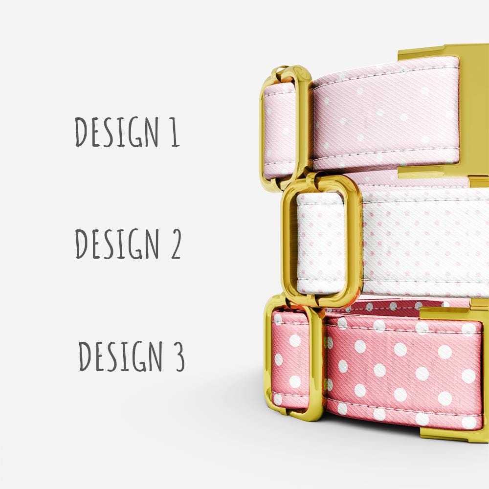 Pink Polkadot Dog Collar with Leash: Personalized Blush, Adjustable, Handmade