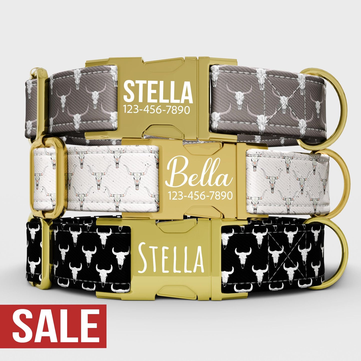 Personalized Bull Dog Collar: Texas Style Blush Pink, Metal Buckle with Leash