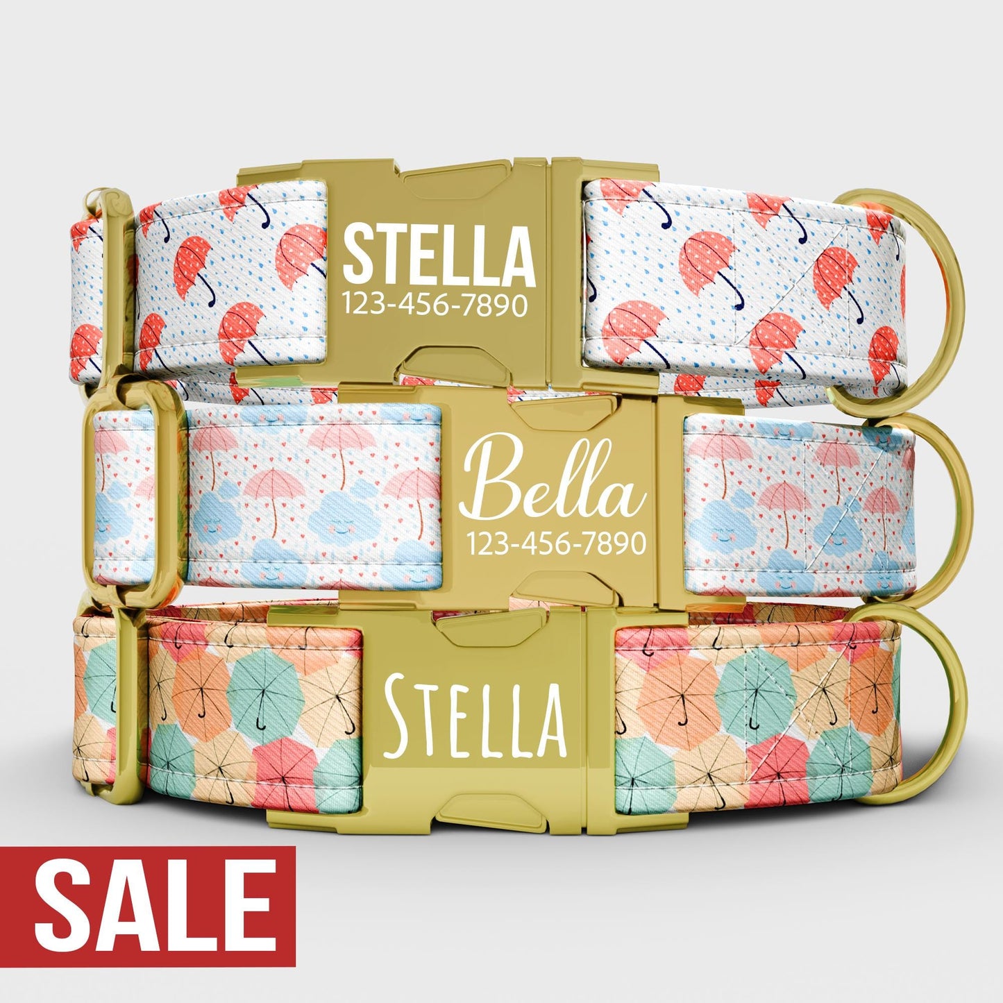 Umbrella Dog Collar with Leash: Rain Theme, Adjustable, Water Repellent