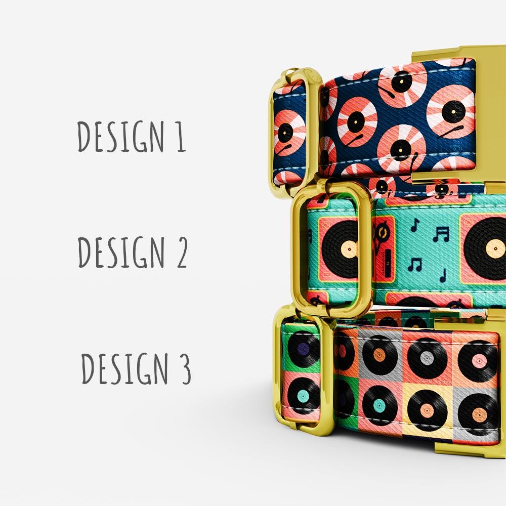 Vinyl Record Dog Collar with Leash: Personalized Music Theme, Adjustable Metal Buckle