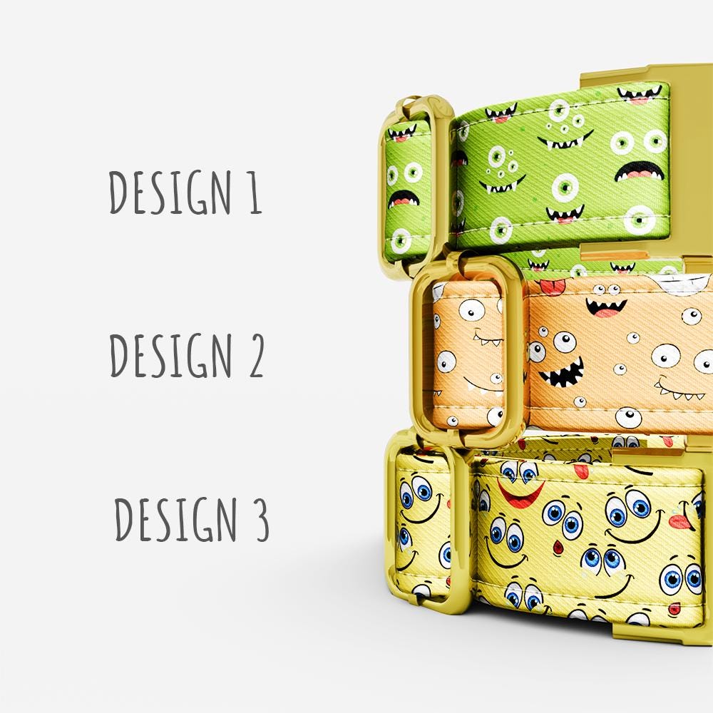 Monster Faces Dog Collar with Leash: Custom Adjustable, USA Handmade