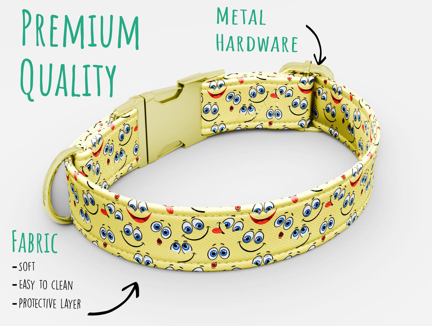 Monster Faces Dog Collar with Leash: Custom Adjustable, USA Handmade