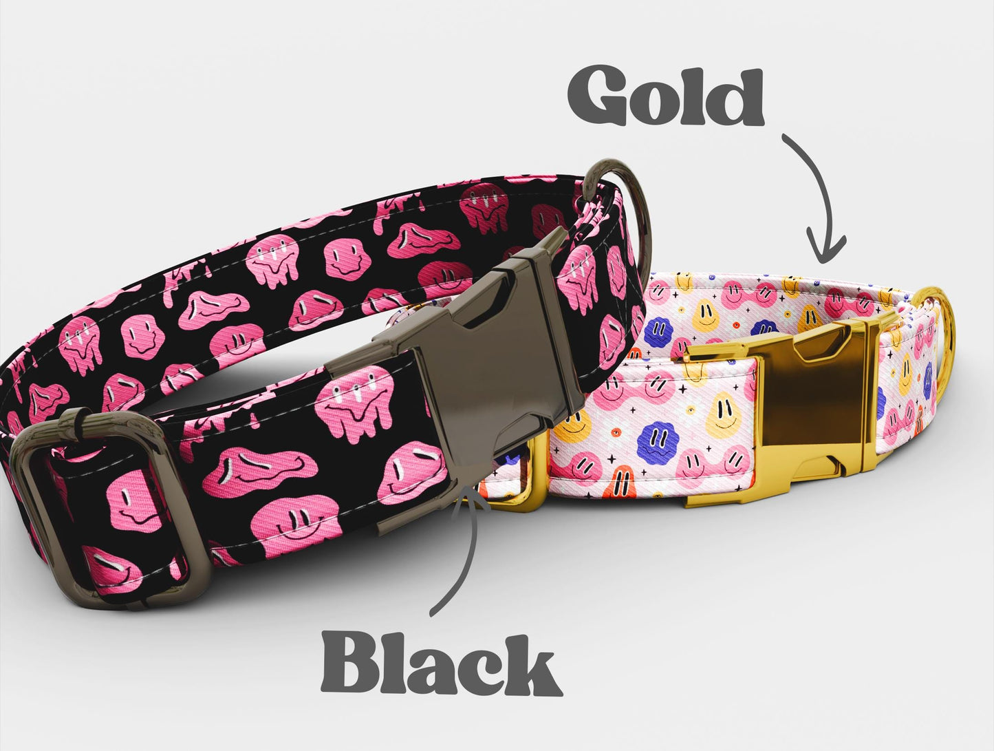Smiley Face Dog Collar with Leash: Custom Adjustable, Metal Buckle