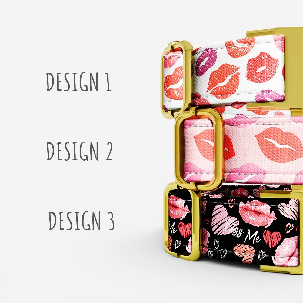 Pink Lip Mark Dog Collar: Kiss XOXO Theme, USA Handmade