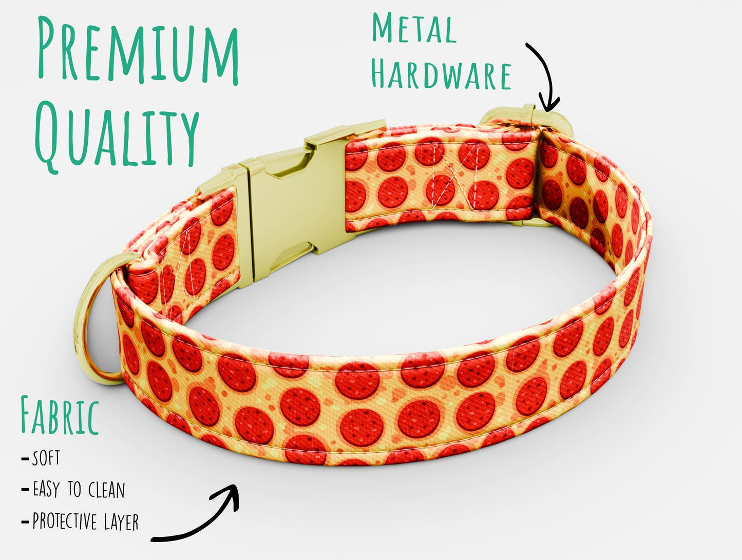 Pizza Dog Collar with Leash: Personalized Pepperoni Fast Food Theme
