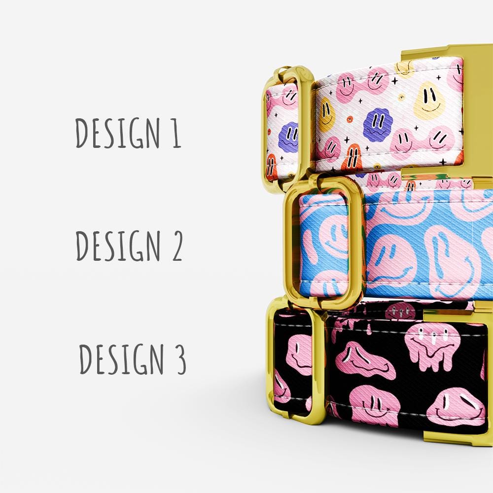 Smiley Face Dog Collar with Leash: Custom Adjustable, Metal Buckle