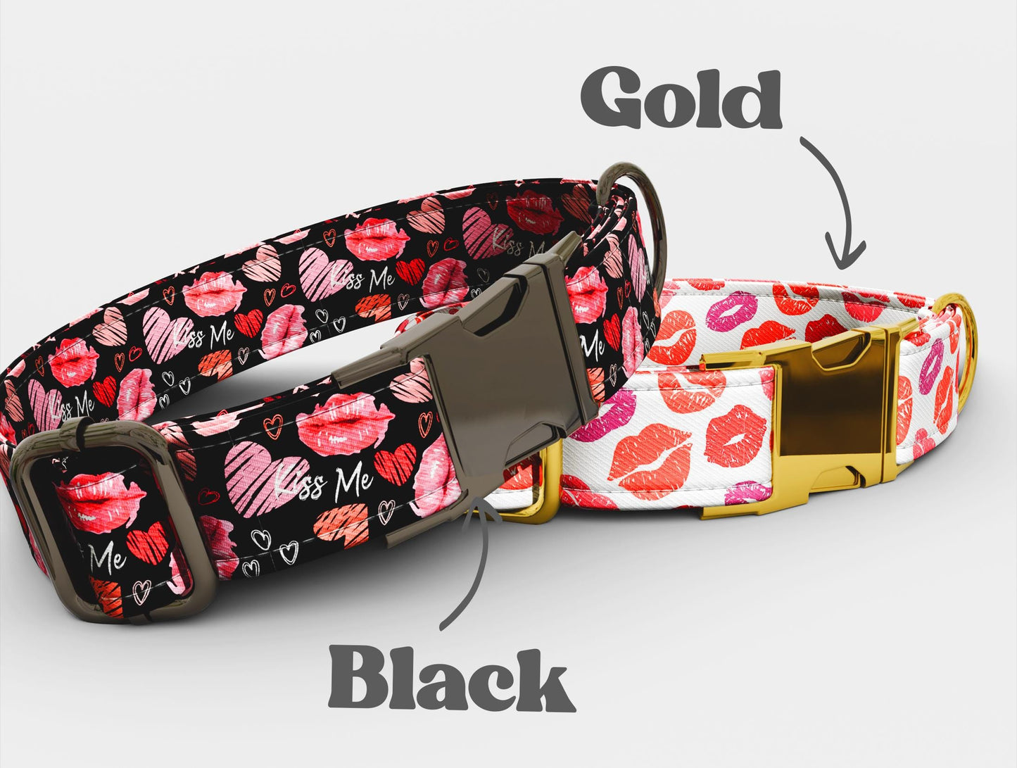 Pink Lip Mark Dog Collar: Kiss XOXO Theme, USA Handmade