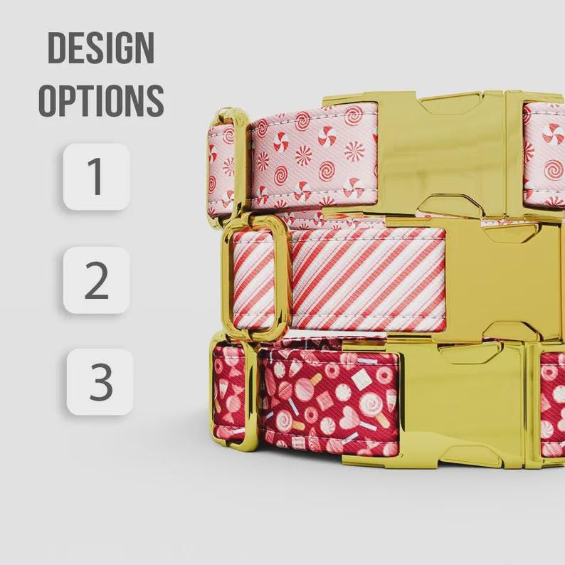 Pink Christmas Candy Dog Collar with Leash: Personalized Holiday Collar