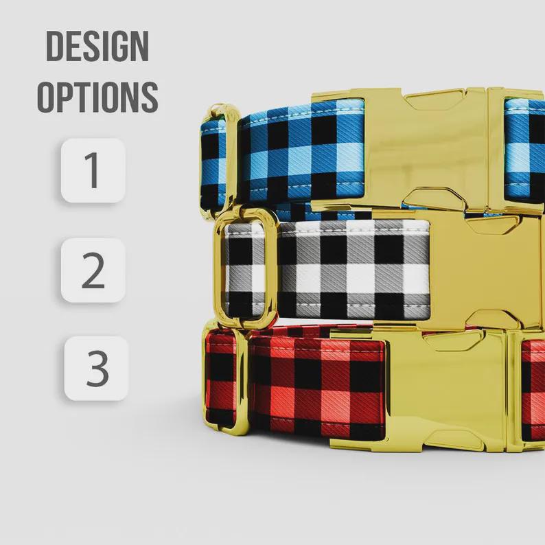Buffalo Plaid Dog Collar with Leash: Personalized Checkered Holiday Collar