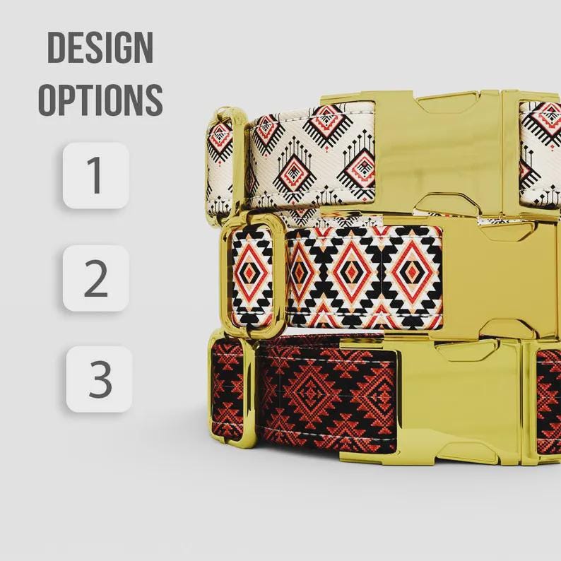 Personalized Boho Dog Collar with Leash, Bohemian style pet Leash Adjustable Metal Buckle BBP-112