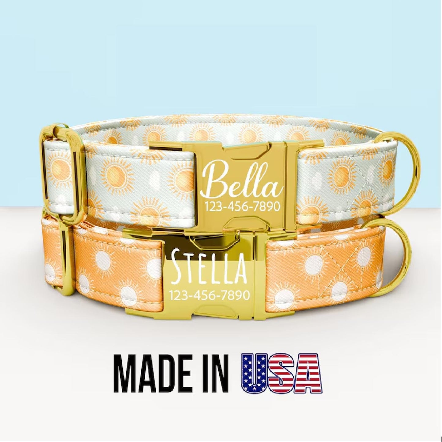 Personalized SUNSHine Dog Collar with Leash: Adjustable Summer Theme
