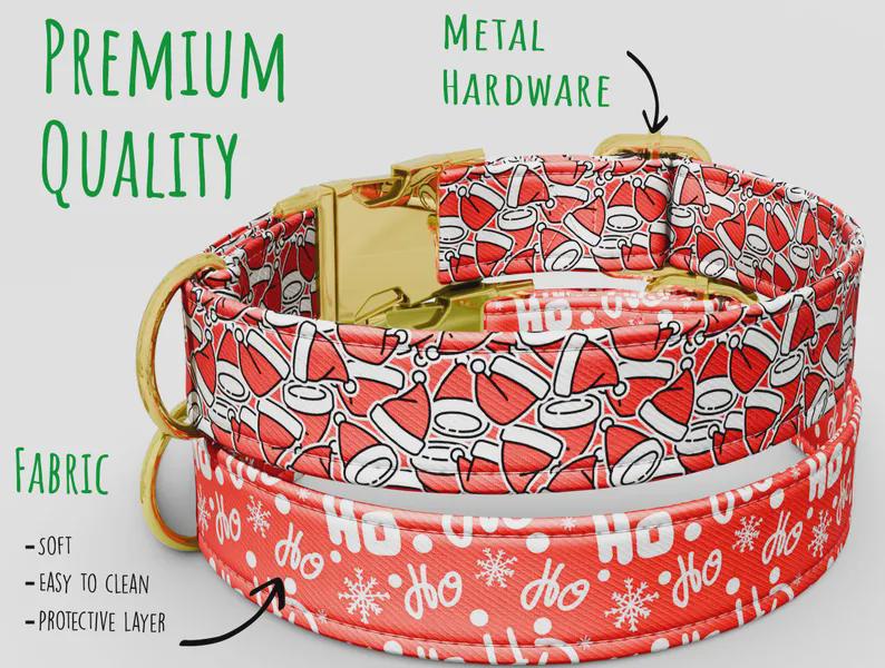 Christmas Dog Collar with Leash: Santa HOHOHO, Personalized & Adjustable