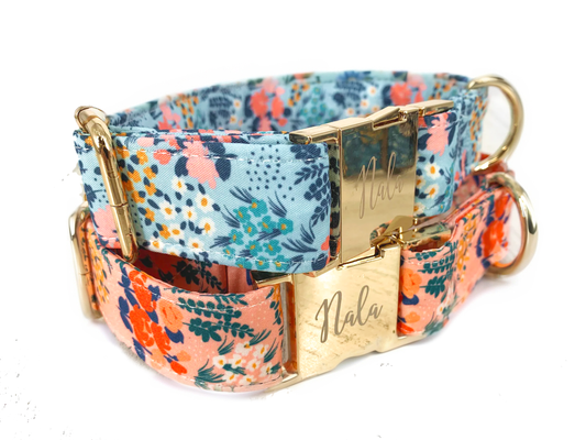 Blue and Blush Floral Dog Collar