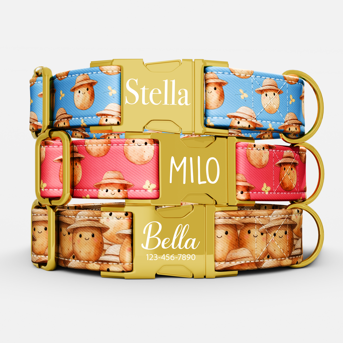 Personalized Cute Potato Silly Dog Collar with Leash