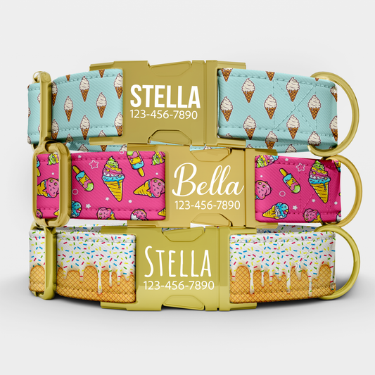 Personalized Ice Cream Theme Dog Collar with Leash