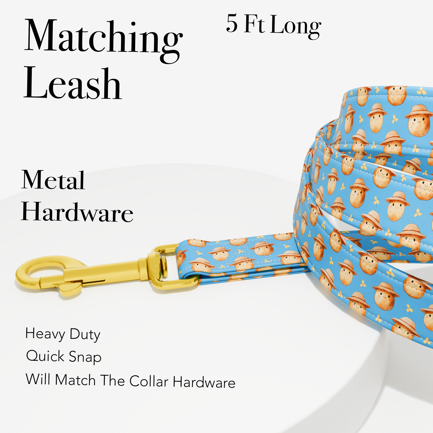 Personalized Cute Potato Silly Dog Collar with Leash