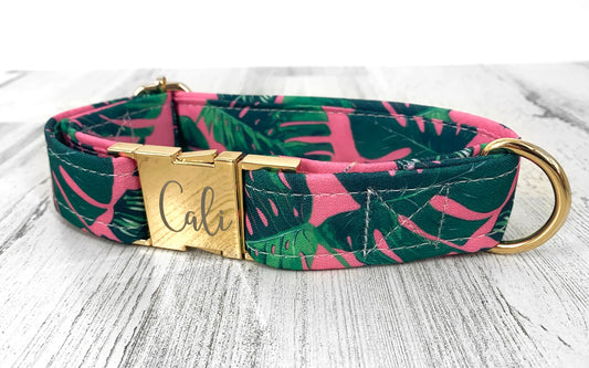 Pink Tropical Personalized Dog Collar