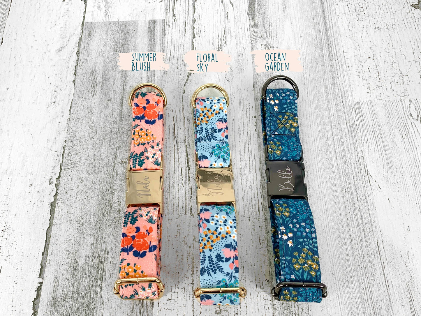 Blue and Blush Floral Dog Collar